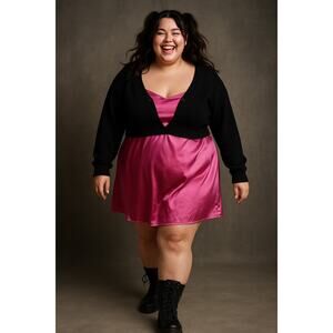 Plus Size 5X Hot Pink Satin Nightgown Slip Dress Sleepwear 34 36 romantic girlie